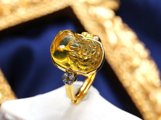 Blue Amber Pixiu Ring