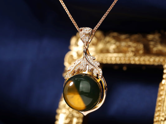 Golden Leaf Blue Amber Pendant