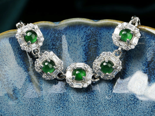 Jadeite Halo Tennis Bracelet