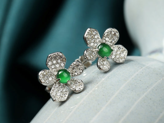 Jadeite Flower Stud Earrings