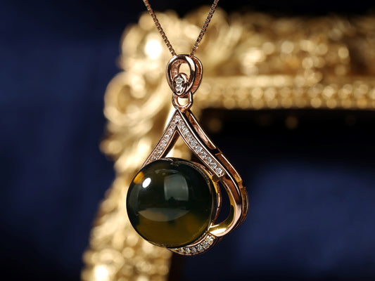 Heart Halo Blue Amber Pendant