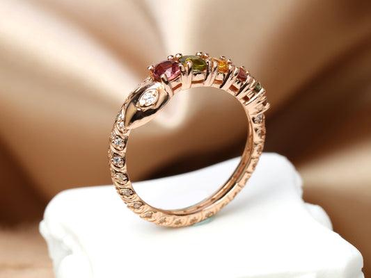 S925 Snake‑shaped Tourmaline Ring
