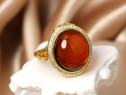 S925 Blood Amber Ring