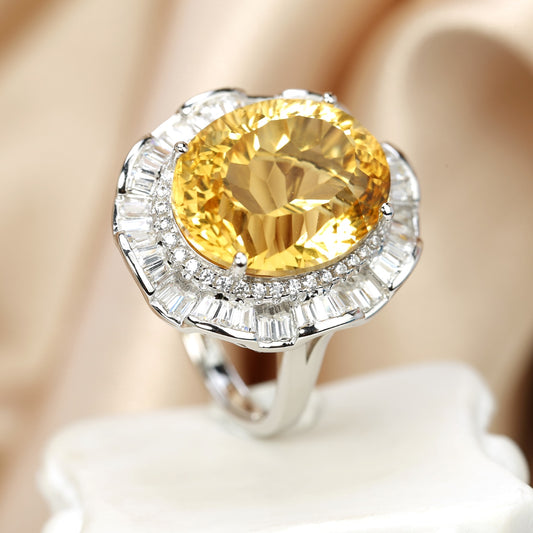 S925  Citrine Flower Ring