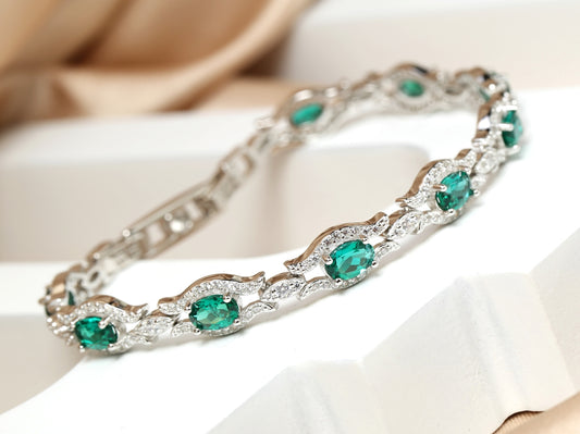 S925 Lab-Grown Emerald Tennis Bracelet