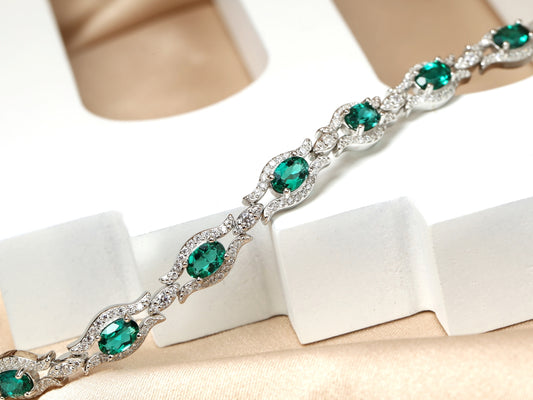 S925 Lab-Grown Emerald Tennis Bracelet
