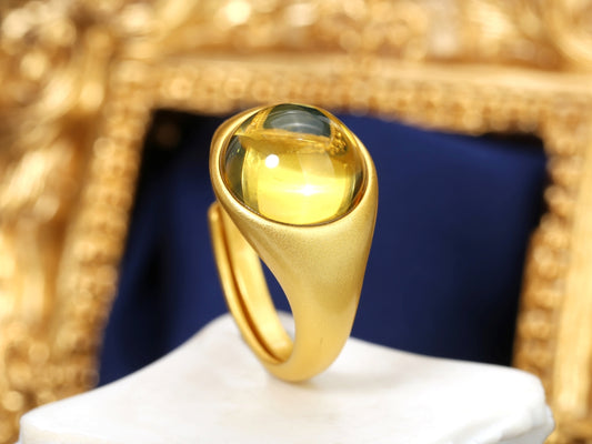 Blue Amber Signet Ring