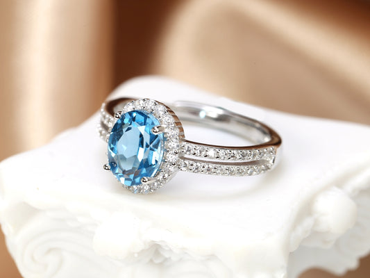 Blue Topaz Halo Ring