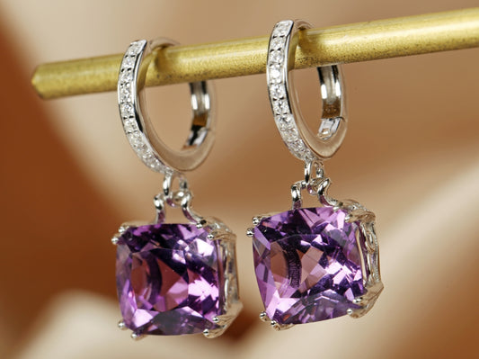 S925 Amethyst Hoop Earrings