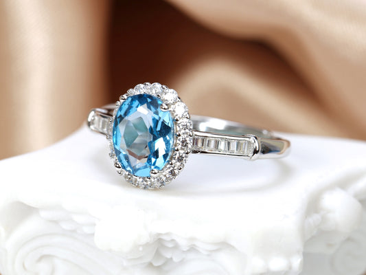 Blue Topaz Halo Ring