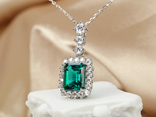 S925 Cultured Emerald Necklace
