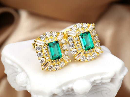Gold-Plated S925 Silver Lab-Grown Emerald Ring