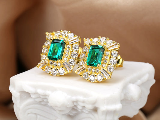 Gold-Plated S925 Silver Lab-Grown Emerald Ring