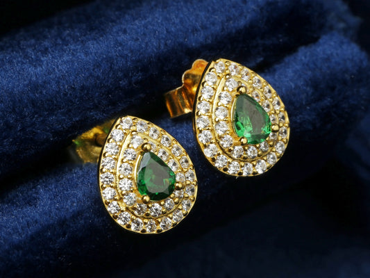 S925 Tsavorite Halo Stud Earrings