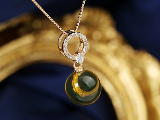 Gold Halo Blue Amber Pendant