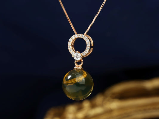 Gold Halo Blue Amber Pendant