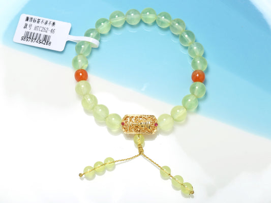 Golden Blessing · Prehnite & South Red Agate Bracelet with 18K Gold Charm
