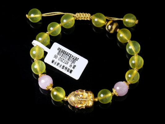 Wisdom Elephant · Prehnite & Kunzite Bracelet with Tiger’s Eye