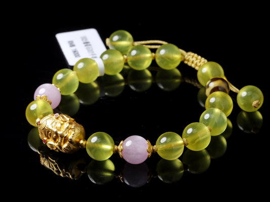 Wisdom Elephant · Prehnite & Kunzite Bracelet with Tiger’s Eye