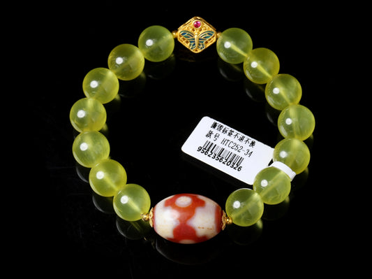 Sky Blessing · Prehnite Bracelet with Dzi Bead & 18K Enamel Gold