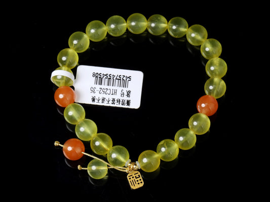 Golden Bless · Prehnite & South Red Bracelet with 18K “福” Charm