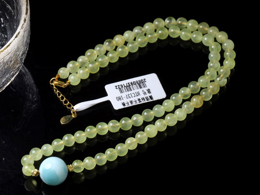 Ocean Whisper · Golden Prehnite Necklace with Larimar & 925 Silver