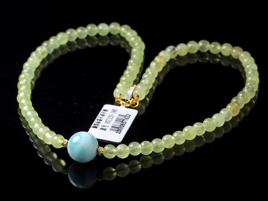Ocean Whisper · Golden Prehnite Necklace with Larimar & 925 Silver
