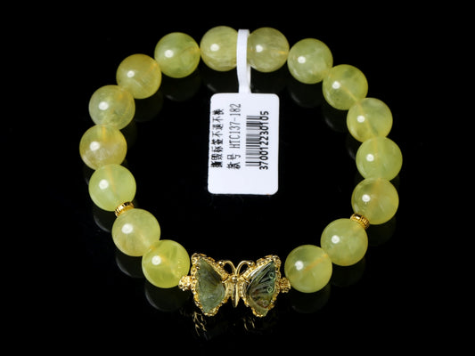 Butterfly Bloom · Golden Prehnite Bracelet with Silver Gilt Charm