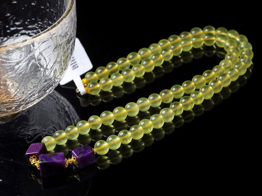 Trinity Focus · Golden Prehnite Necklace with Sugilite & 18K Gold
