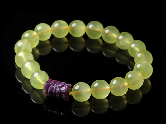 Lotus Serenity · Golden Prehnite Bracelet with Carved Sugilite