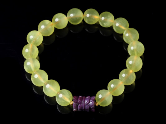 Lotus Serenity · Golden Prehnite Bracelet with Carved Sugilite