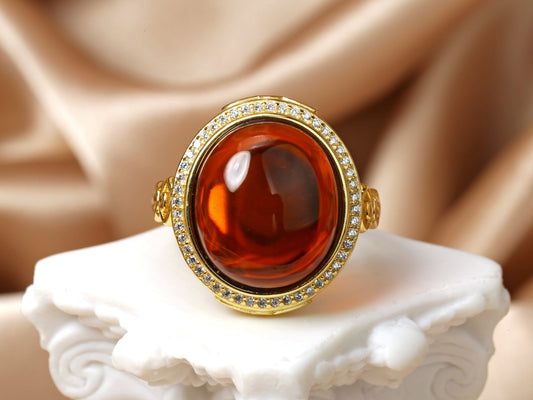 S925 Blood Amber Ring