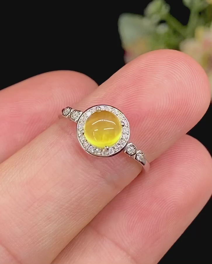 s925 Round Prehnite Halo Ring