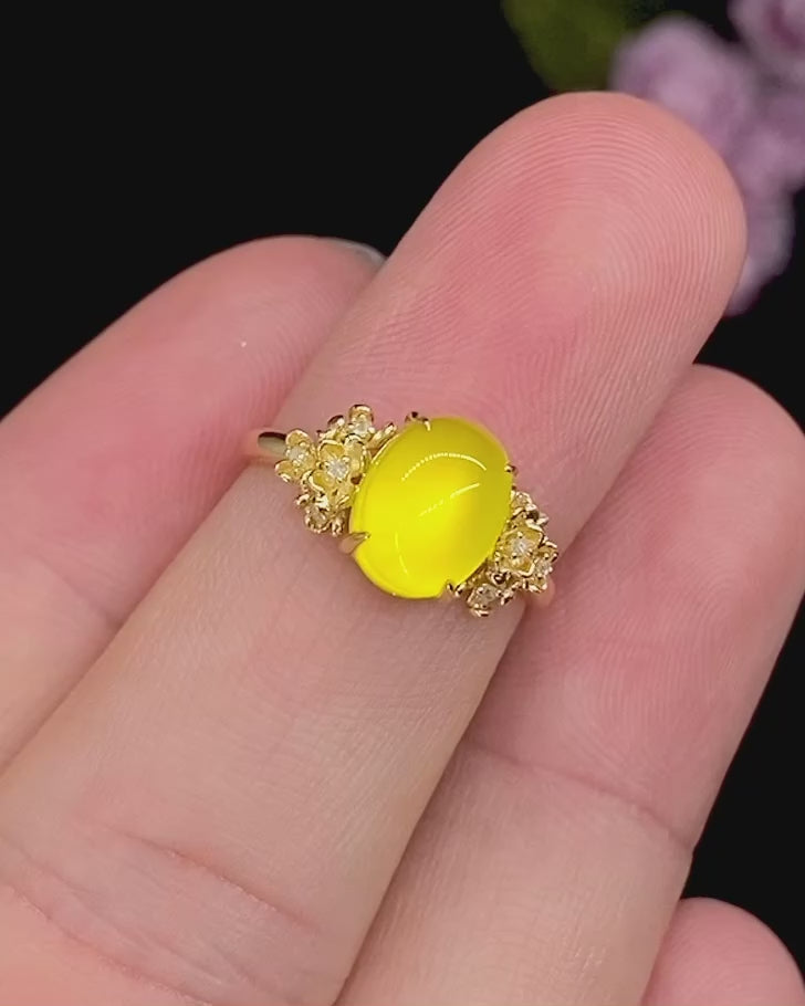 Golden Prehnite Floral Ring